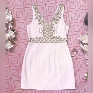 Lilly Pulitzer Aveline Resort White Gold Corded V-Neck Shift Dress